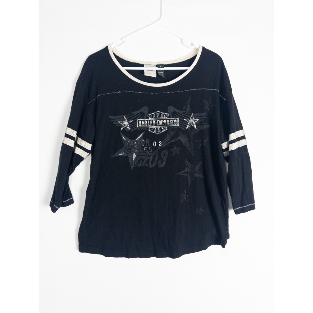 Harley Davidson Sweater Womens L Black Logo Cotton Blend Biker‎ Scoop